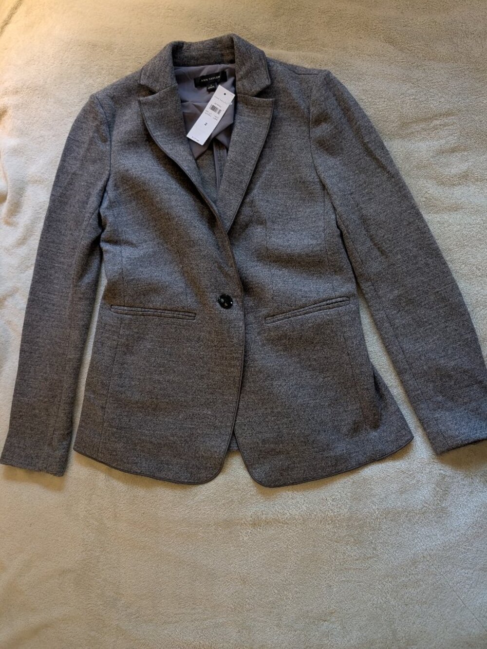 NEW ANN TAYLOR WOMENS COAT 2 Blazer Long Sleeve Jacket Dark Gray Wool Button Up